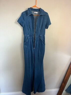 Windsor Blue Denim Short-Sleeve Zip Jumpsuit